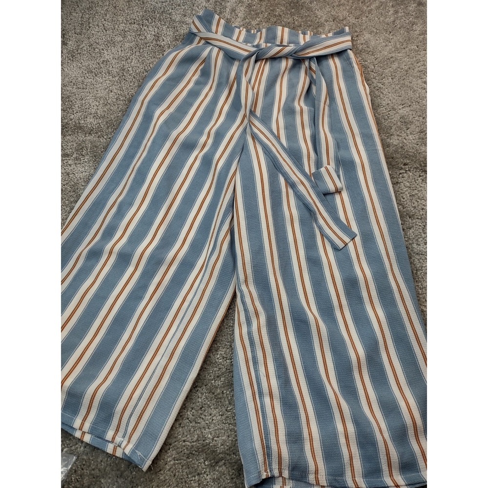 Skies Are Blue Pants Women's Small Pull-On Relaxed Striped Blue Coastal Beach